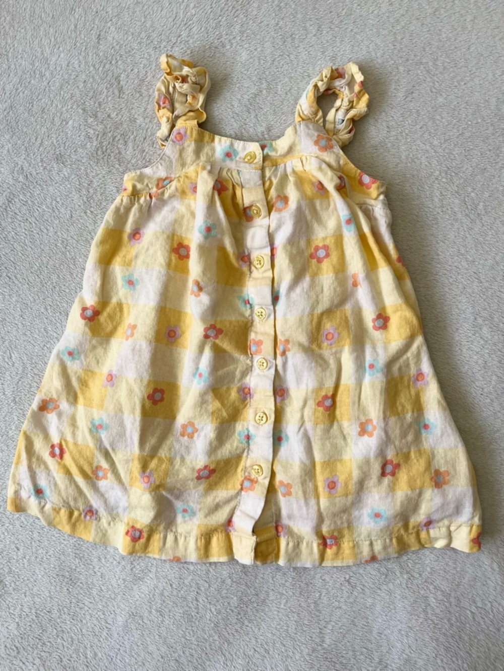 dip Yellow and White Gingham Floral Button-Front Dress
